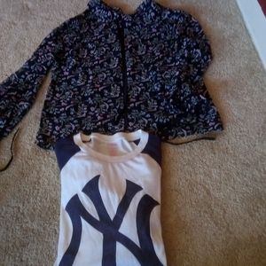 Shein blouse and Pink glitter Yankees logo jersey